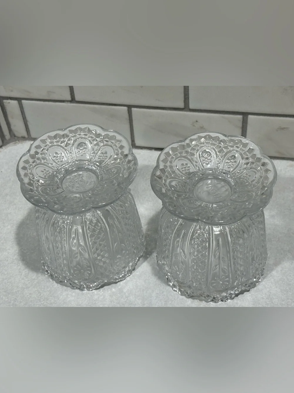 VTG Avon Fostoria Clear Pressed Glass Footed Vase/Candy Dish - 2 Piece Set